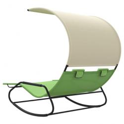 Chaise longue double à bascule avec auvent Vert et crème 317590