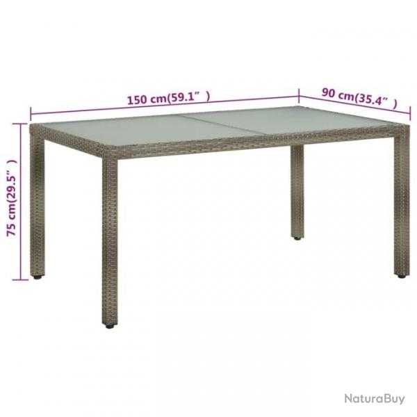 Table de jardin 150x90x75 cm Verre tremp et poly rotin Gris 316707