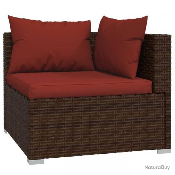 Salon de jardin 4 pcs avec coussins Marron Rsine tresse