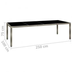 Table de jardin Gris 250x100x75 cm Verre trempé et poly rotin 316727