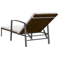 Chaise longue de jardin avec coussin Résine tressée Marron