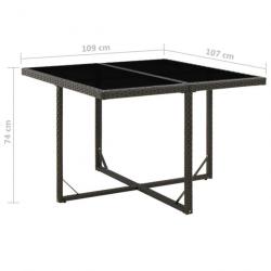 Table de jardin Noir 109x107x74 cm Résine tressée et verre 316764