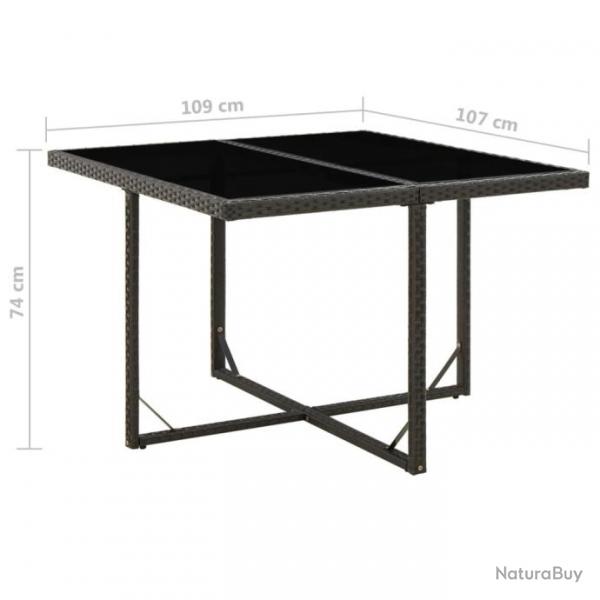 Table de jardin Noir 109x107x74 cm Rsine tresse et verre 316764