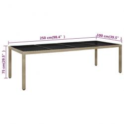 Table de jardin Beige 250x100x75 cm Verre trempé et poly rotin 316728