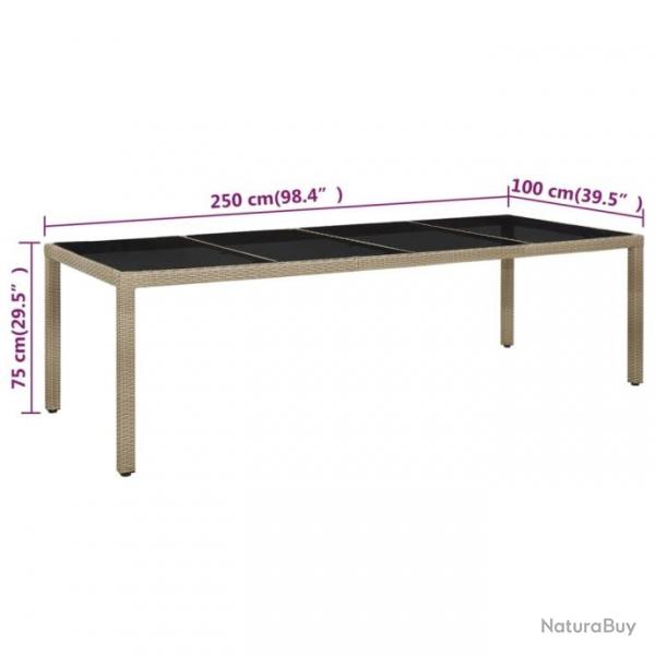 Table de jardin Beige 250x100x75 cm Verre tremp et poly rotin 316728