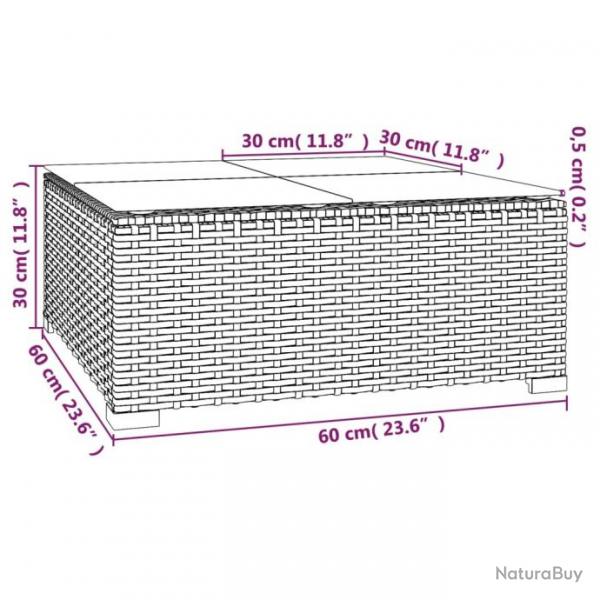 Table de basse de jardin Noir 60x60x30 cm Rsine tresse verre 317491