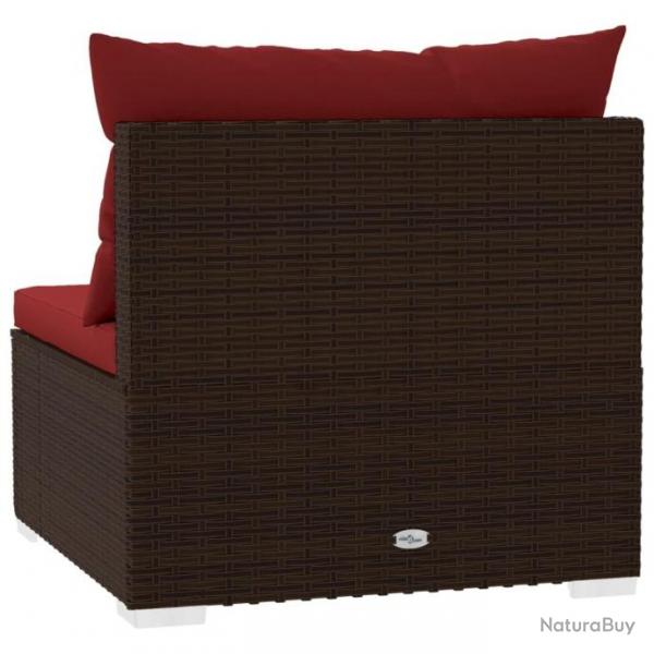 Canap central de jardin avec coussins Marron Rsine tresse 317548