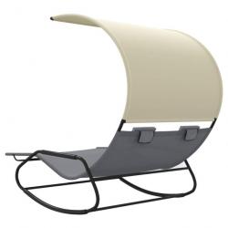 Chaise longue double à bascule avec auvent Gris et crème 317588