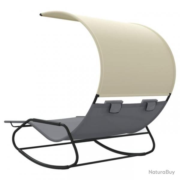 Chaise longue double  bascule avec auvent Gris et crme 317588