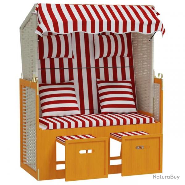 Strandkorb avec coussins Rsine tresse bois solide Rouge blanc 318665