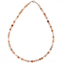 Collier en pierre de lune rose-orangée - Perles rondes 6 mm