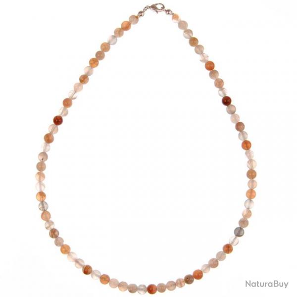 Collier en pierre de lune rose-orange - Perles rondes 6 mm