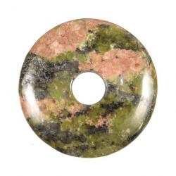 Donut Pi Chinois en unakite pour pendentif 5 cm