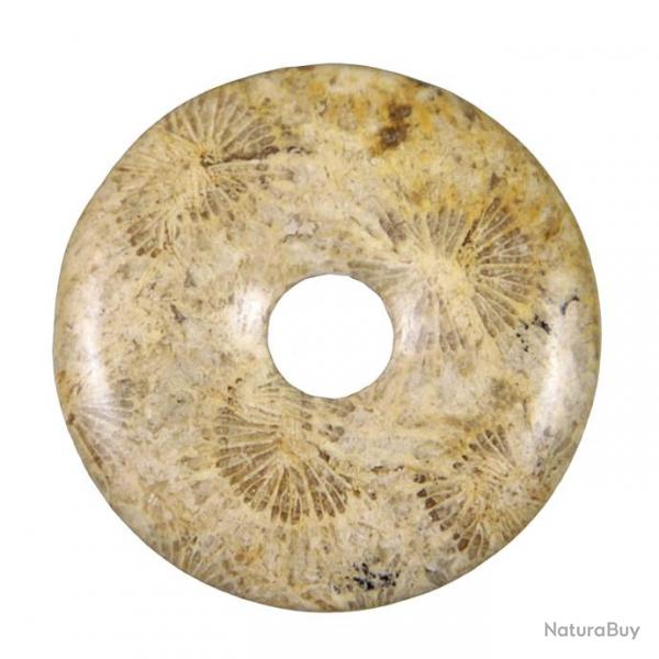 Donut Pi Chinois en corail fossilis pour pendentif 4 cm