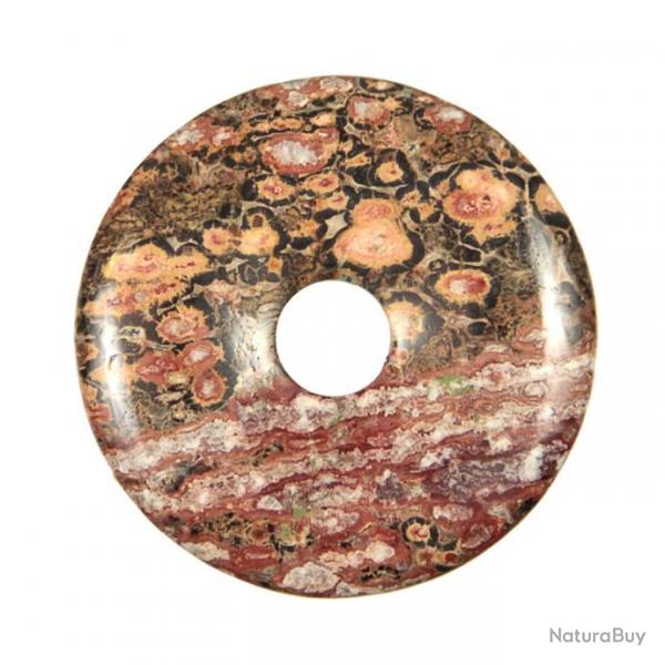Donut Pi Chinois en jaspe lopard pour pendentif 4 cm