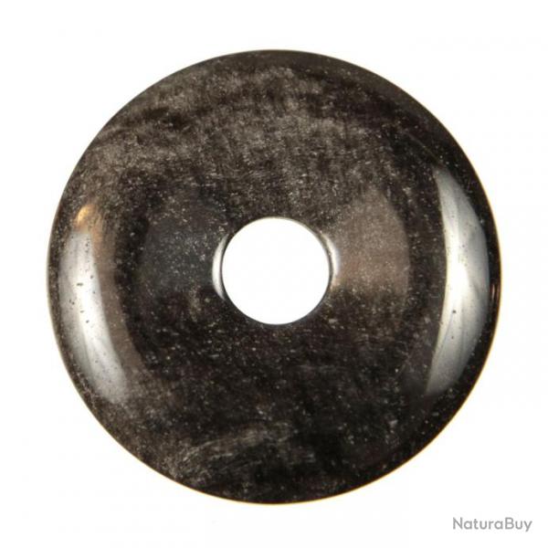 Donut Pi Chinois en obsidienne argente pour pendentif 4 cm