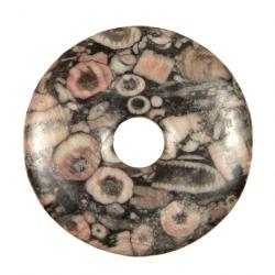 Donut Pi Chinois en crinoïde fossilisée pour pendentif 4 cm