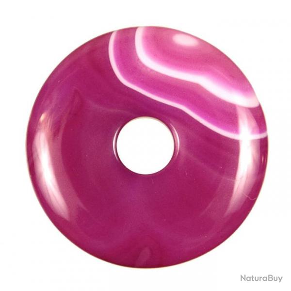 Donut Pi Chinois en agate colore rose pour pendentif 4 cm