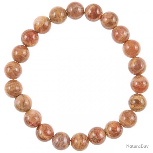 Bracelet en pierre de lune rose - perles rondes 8 mm