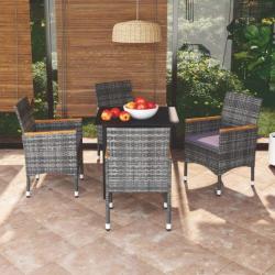 Mobilier à dîner de jardin et coussins 5pcs Résine tressée Gris 3095004