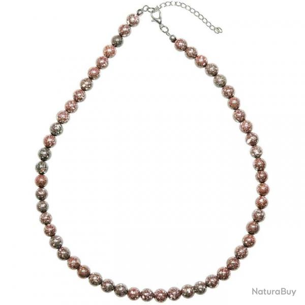 Collier en porphyre imprial rouge - Perles rondes 6 mm
