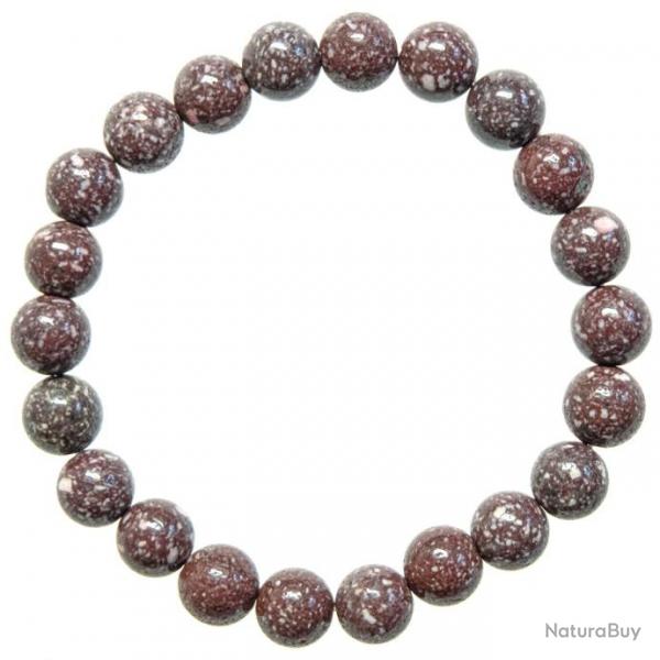 Bracelet en porphyre imprial rouge - perles rondes 6 mm