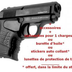 LOT: Pistolet BLOW mini 9mm +  cartouches, accessoires, fournitures diverses offertes suivant stock