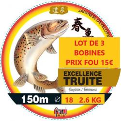 LOT DE 3 BOBINES DE FIL Nylon PAN EXCELLENCE TRUITE  150M  Ø 18   2.6 KG