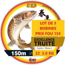 LOT DE 3 BOBINES DE FIL Nylon PAN EXCELLENCE TRUITE  150M  Ø 22   3.8 KG