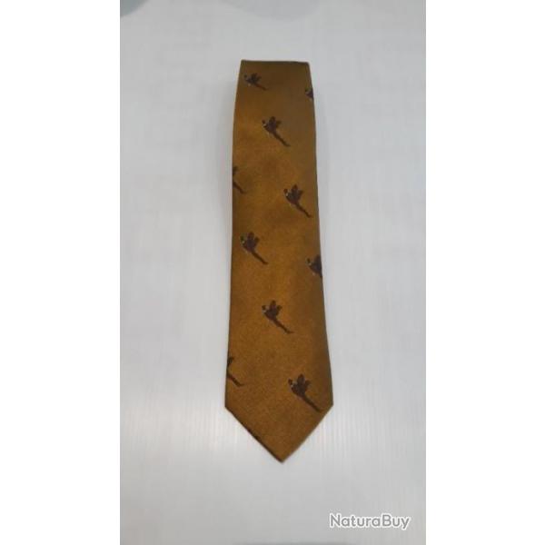 CRAVATE EN SOIE DORE MOTIF FAISAN