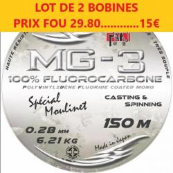 LOT DE 2 BOBINES DE FIL Nylon PAN 100 % FLUOROCARBONE  150M  Ø 28   6.21 KG