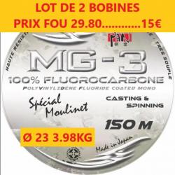 LOT DE 2 BOBINES DE FIL Nylon PAN 100 % FLUOROCARBONE  150M  Ø 23   3.98 KG