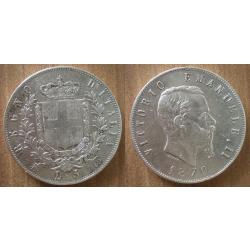 Italie 5 Lire 1870 Atelier M Piece Argent Vittorio Emanuele 2 Italy Silver Coin Lires