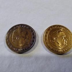 2 x 2 euro  Prince Rainier de Monaco 2001 ,  1 doré à l'or fin