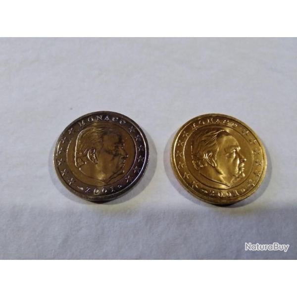 2 x 2 euro  Prince Rainier de Monaco 2001 ,  1 dor  l'or fin