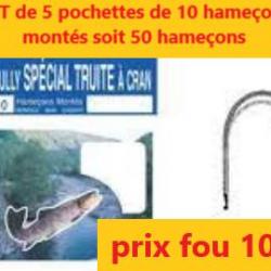 LOT DE 5 pochettes de 10 d'hameçons montés SULLY autain spécial truite à CRANS N° 12 sur Ø 16