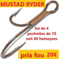 LOT DE 4 pochettes de 10 Hameçons MUSTAD  Double  Ryder 35890   n° 1 soit 40 hameçons