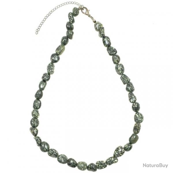 Collier en porphyre imprial vert - Perles pierres roules