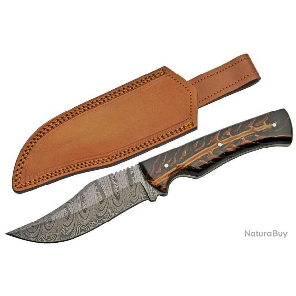 Couteau Skinner Damas 256 Couches Great Pine Hunter Etui Cuir DM1327