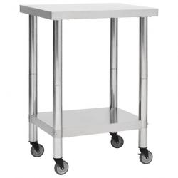 Table de travail de cuisine avec roues 60 x 30 x 85 cm acier inoxydable 02_0001913