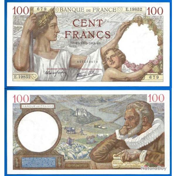 France 100 Francs 1941 Grand Billet Sully Franc Frs Frc Frcs