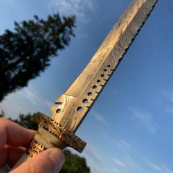 Magnifique Couteau Bowie Damas - Manche Os (3)
