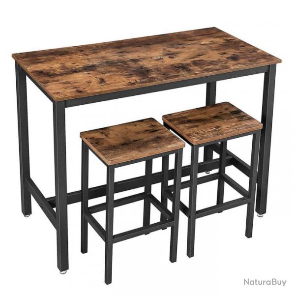 Lot table et chaises de bar table haute avec 2 tabourets de style industriel 120 cm pour cuisine sa
