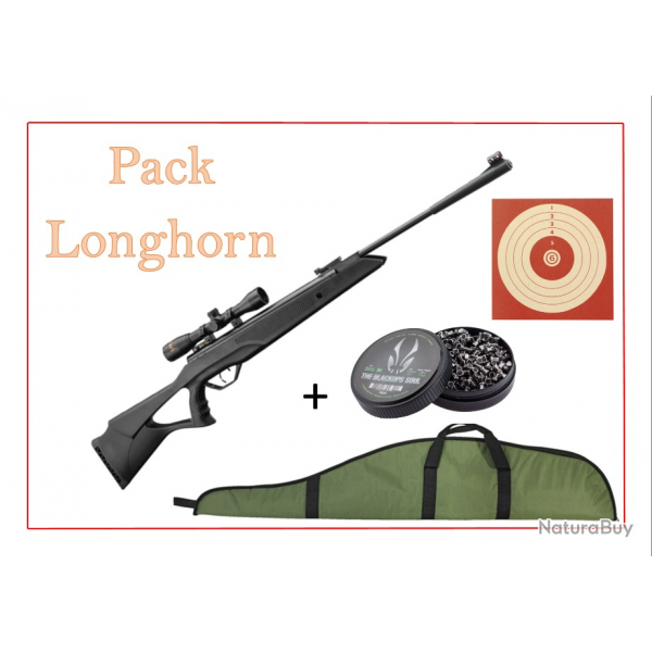 Pack Carabine 19,9J Longhorn cal. 4,5 mm + Cibles + 500 Plomb + fourreau