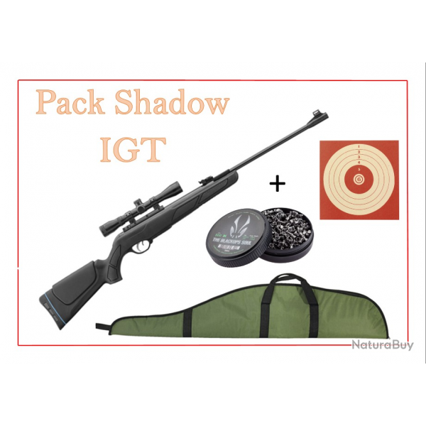 Pack Carabine 19,9J SHADOW IGT cal. 4,5 mm + 100 Cibles + 500 Plombs+ fourreau