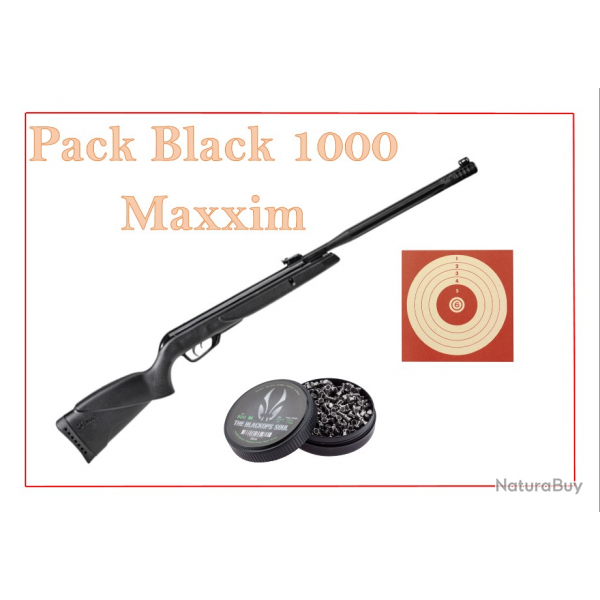 Pack Carabine 19.5J BLACK 1000 MAXXIM cal. 4,5 mm + Cibles + Plombs