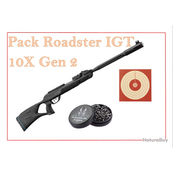 Pack Carabine 19,9J ROADSTER IGT 10X GEN2 cal. 4,5 mm + 100 Cibles + 500 Plombs