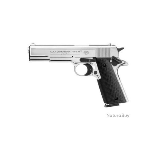 Pistolet  blanc COLT GOVERNEMENT Colt 1911 A1 Chrom Umarex cal.9mm PAK