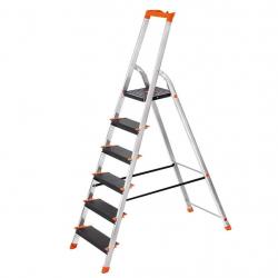 Échelle 6 marches en aluminium escabeau largeur de la marche 12 cm pliable plateau à outil pieds an