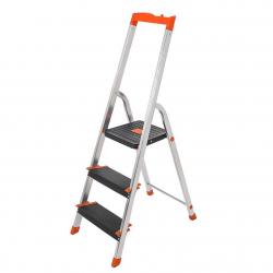 Échelle à 3 marches escabeau pliable en aluminium marches de 12 cm de large avec rainures pieds ant